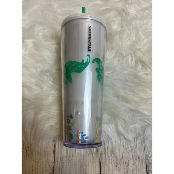 Starbucks 24oz Tumbler Iridescent Silver Green Mermaid NEW - Picture 5 of 9